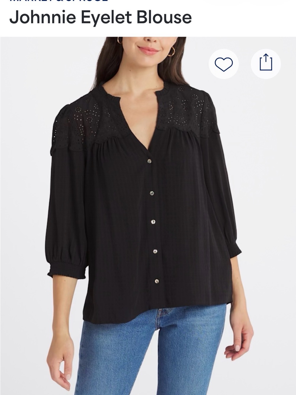 Market & Spruce Black Johnnie Eyelet Button-Front Blouse